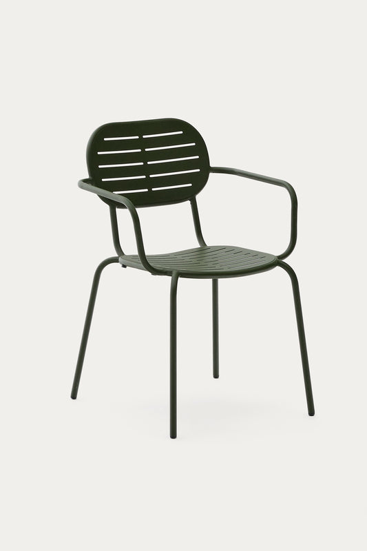 GAIA STACKABLE OUTDOOR CHAIR WITH ARMRESTS IN GREEN GALVANISED STEEL