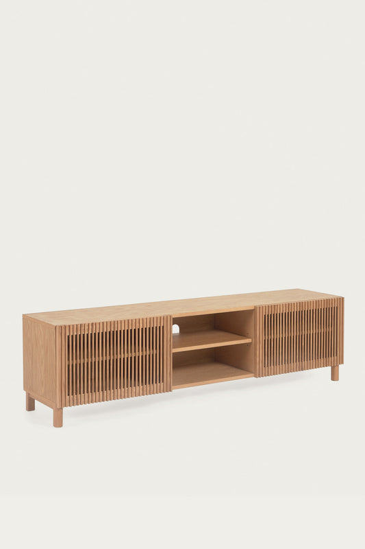KIRA 2-DOOR TV STAND IN SOLID OAK WOOD AND OAK VENEER