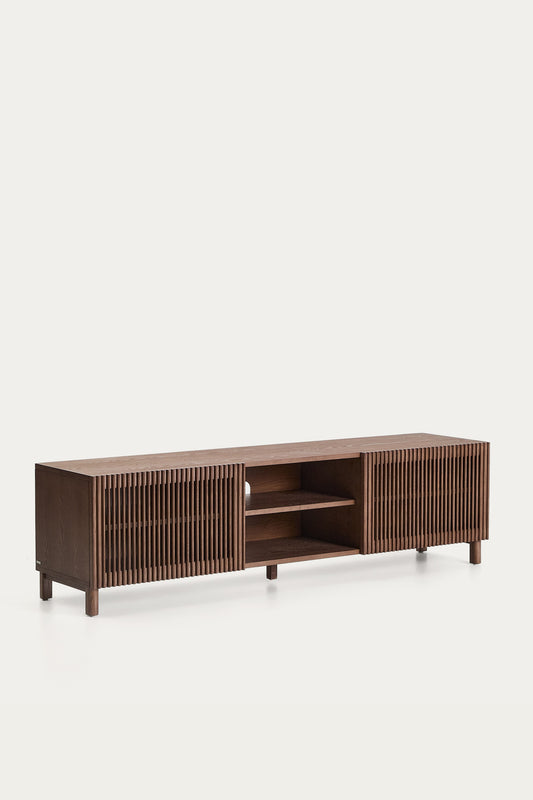 KIRA TV STAND IN OAK VENEER AND SOLID OAK WOOD WITH WALNUT FINISH
