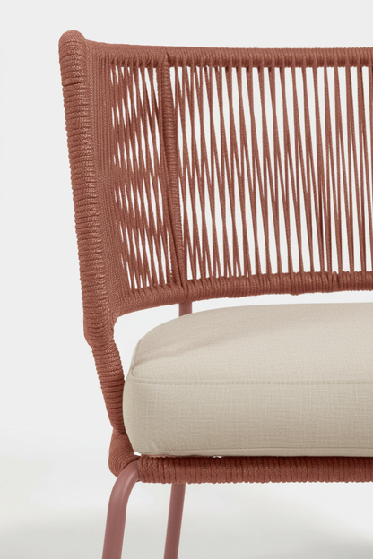ELIZA ARMCHAIR IN RED CORD WITH GALVANISED STEEL LEGS