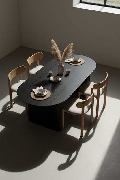 CALLA NATURAL OAK DINING TABLE IN BLACK