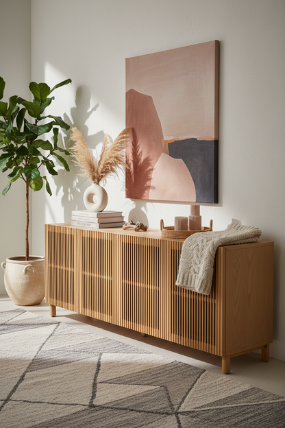 KIRA 4-DOOR SIDEBOARD IN SOLID OAK WOOD AND OAK VENEER