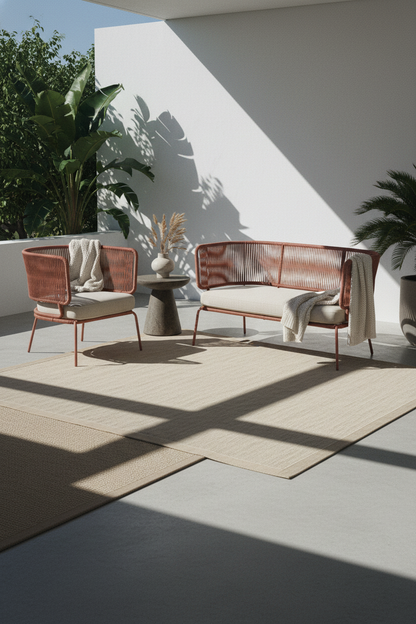 ELIZA 2 SEATER SOFA IN RED CORD WITH GALVANISED STEEL LEGS