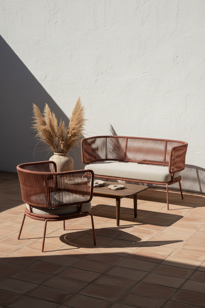 ELIZA 2 SEATER SOFA IN RED CORD WITH GALVANISED STEEL LEGS