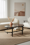 JOVIE COFFEE TABLE WITH TEMPERED GLASS AND NATURAL CANE