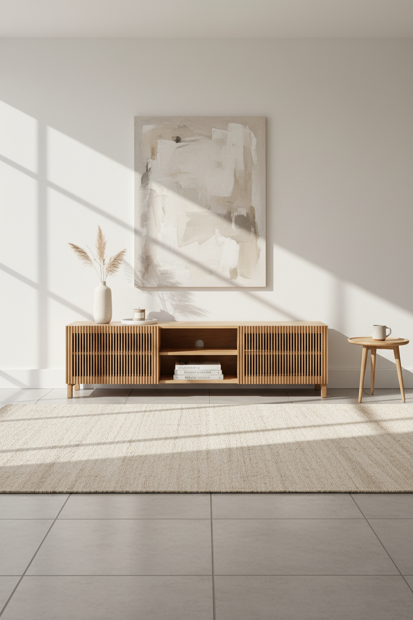 KIRA 2-DOOR TV STAND IN SOLID OAK WOOD AND OAK VENEER