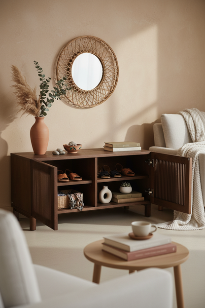 KIRA SHOE RACK IN OAK VENEER AND SOLID OAK WOOD WITH WALNUT FINISH