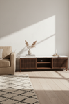 KIRA TV STAND IN OAK VENEER AND SOLID OAK WOOD WITH WALNUT FINISH