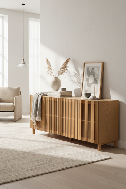 KIRA 4-DOOR SIDEBOARD IN SOLID OAK WOOD AND OAK VENEER