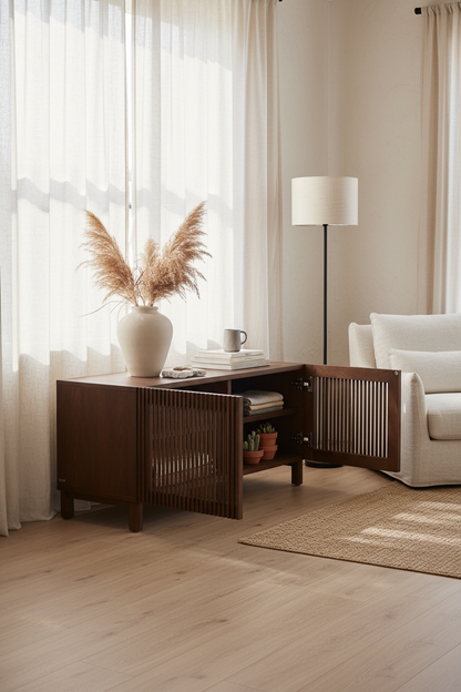 KIRA SHOE RACK IN OAK VENEER AND SOLID OAK WOOD WITH WALNUT FINISH