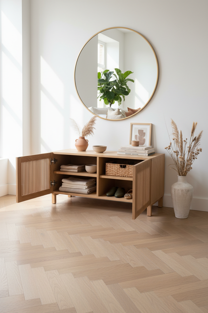 KIRA 2-DOOR SHOE RACK IN SOLID OAK WOOD AND OAK VENEER