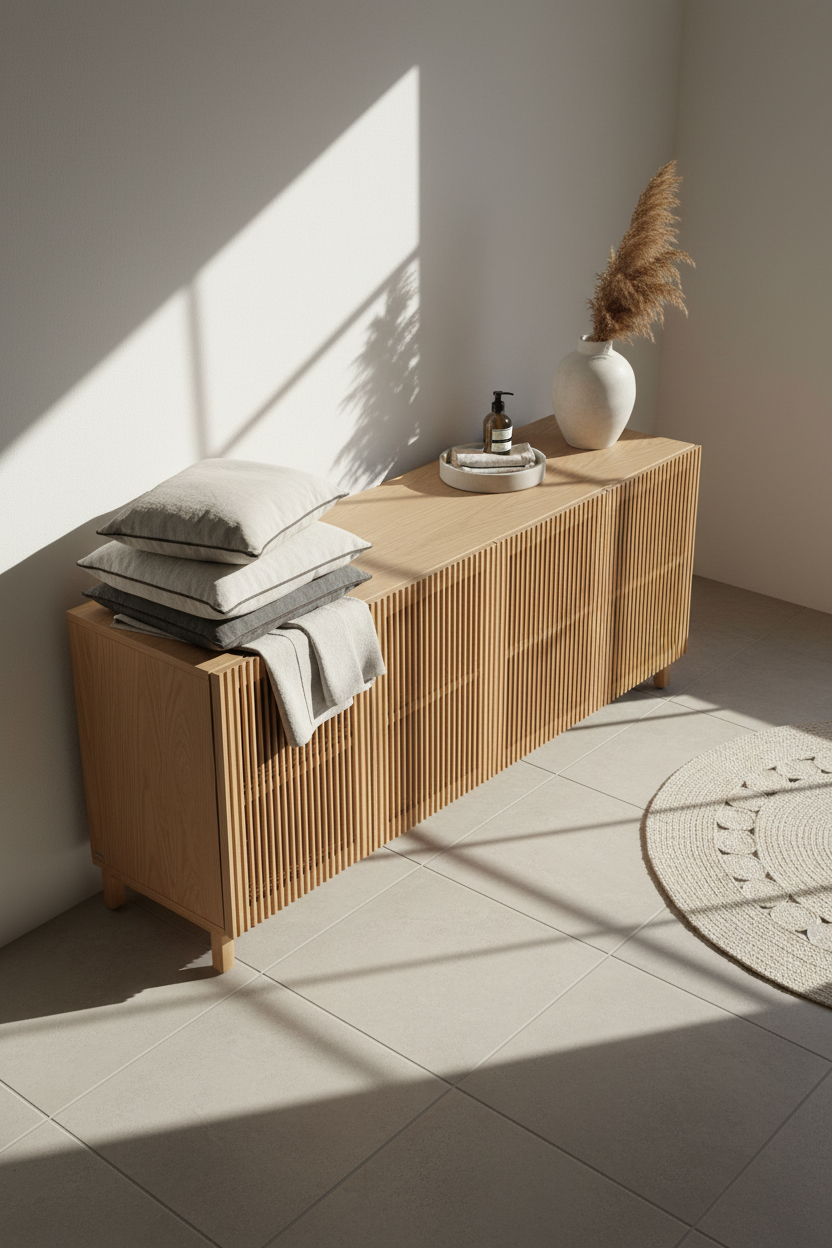 KIRA 4-DOOR SIDEBOARD IN SOLID OAK WOOD AND OAK VENEER