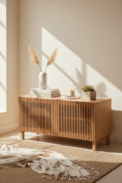 KIRA 2-DOOR SHOE RACK IN SOLID OAK WOOD AND OAK VENEER