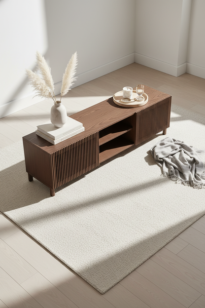 KIRA TV STAND IN OAK VENEER AND SOLID OAK WOOD WITH WALNUT FINISH