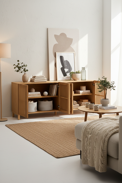 KIRA 4-DOOR SIDEBOARD IN SOLID OAK WOOD AND OAK VENEER