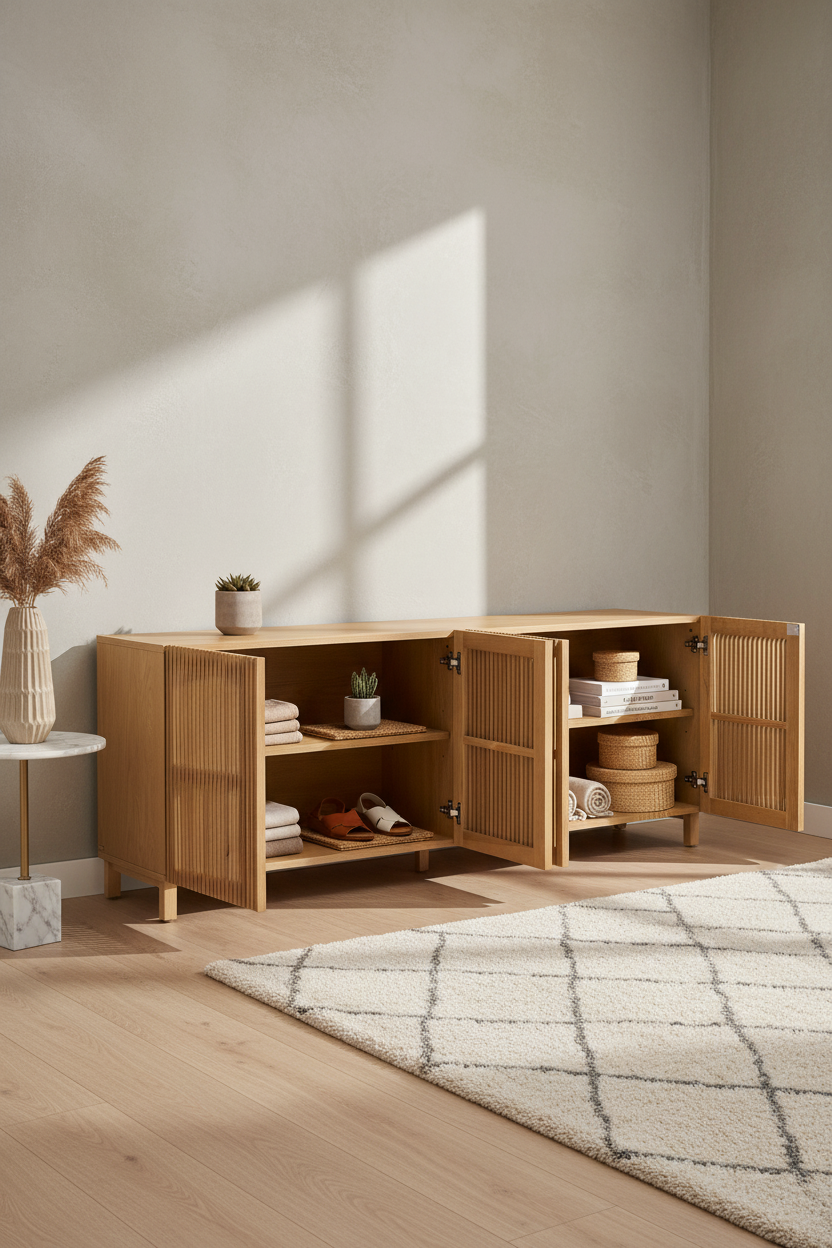 KIRA 4-DOOR SIDEBOARD IN SOLID OAK WOOD AND OAK VENEER