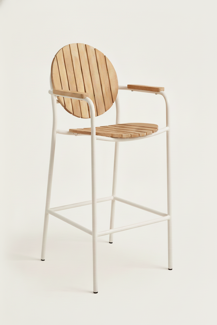 NYLA ALUMINUM AND TEAK STOOL