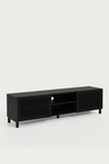 KIRA 2-DOOR TV STAND IN BLACK SOLID OAK WOOD AND OAK VENEER