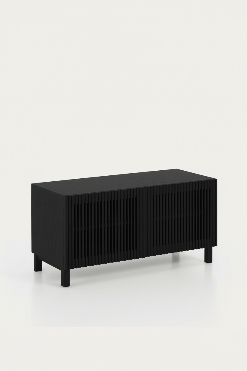 KIRA 2-DOOR SHOE RACK IN BLACK SOLID OAK WOOD AND OAK VENEER