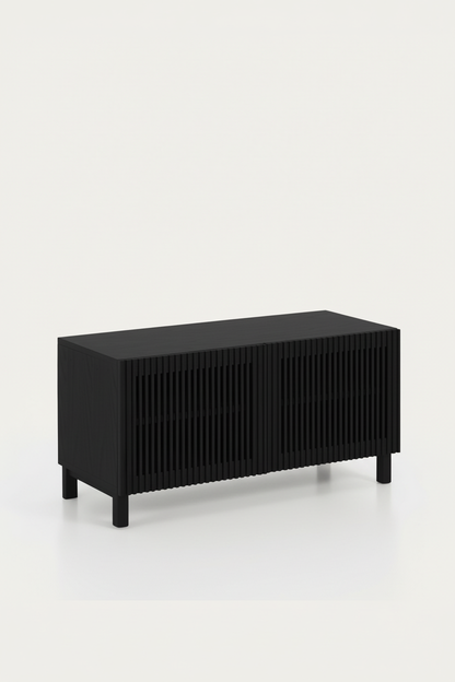 KIRA 2-DOOR SHOE RACK IN BLACK SOLID OAK WOOD AND OAK VENEER