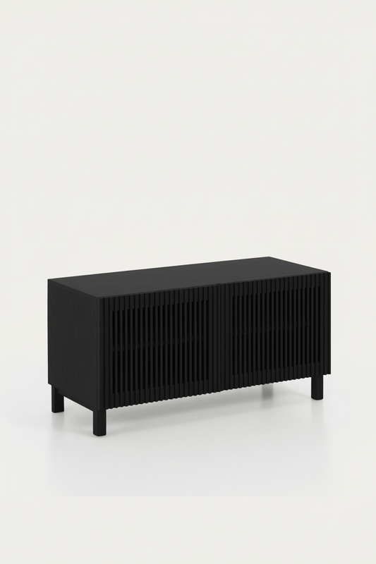 KIRA 2-DOOR SHOE RACK IN BLACK SOLID OAK WOOD AND OAK VENEER