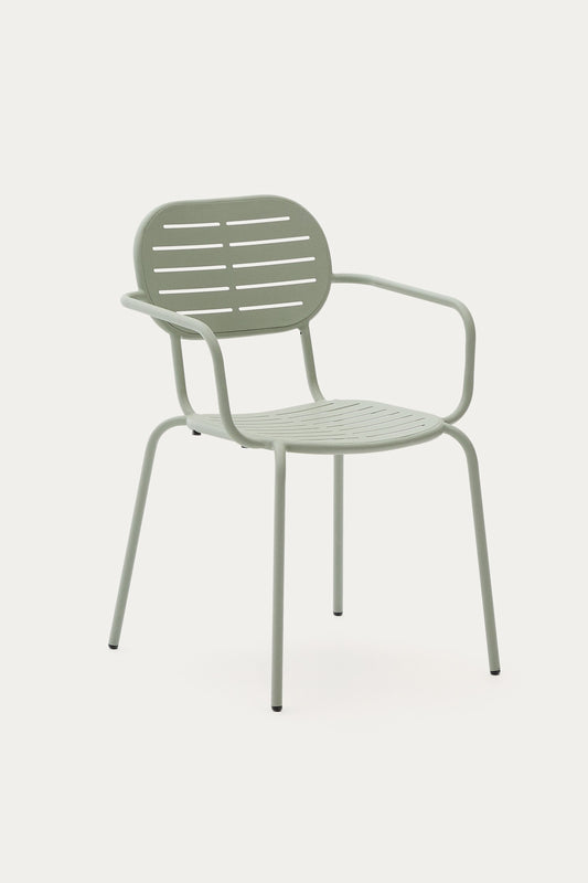 GAIA STACKABLE OUTDOOR CHAIR WITH ARMRESTS IN TURQUOISE GALVANISED STEEL