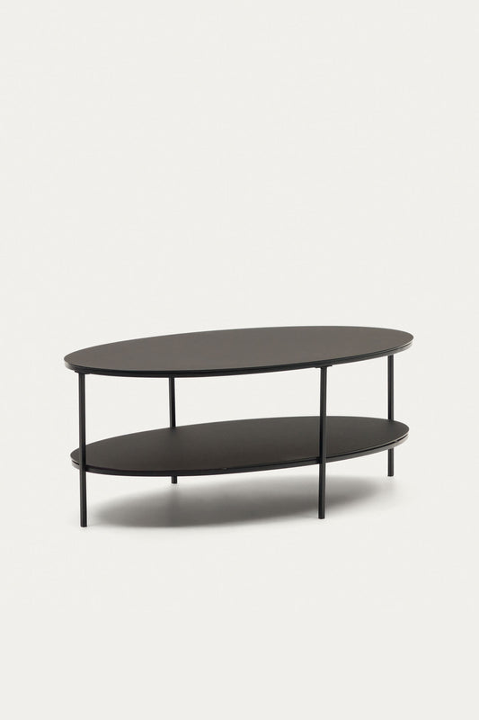 NOVA TEMPERED GLASS AND METAL COFFEE TABLE WITH A MATTE BLACK FINISH