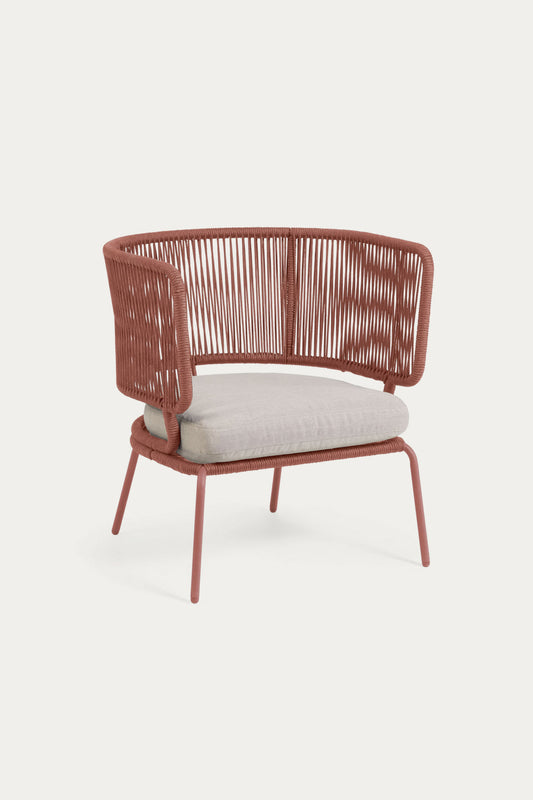 ELIZA ARMCHAIR IN RED CORD WITH GALVANISED STEEL LEGS