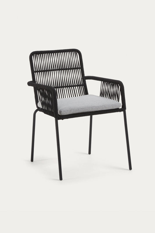 HANNAH STACKABLE CHAIR MADE FROM BLACK CORD AND GALVANISED STEEL LEGS