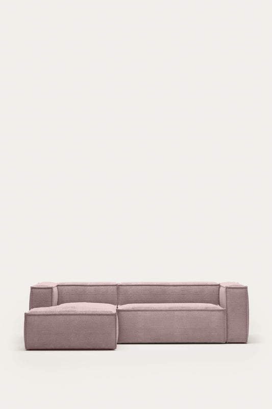 LILY 3 SEATER SOFA WITH LEFT-HAND CHAISE LONGUE IN PINK