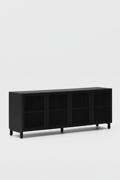 KIRA 4-DOOR SIDEBOARD IN BLACK SOLID OAK WOOD AND OAK VENEER