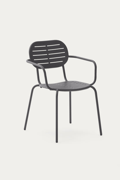 GAIA STACKABLE OUTDOOR CHAIR WITH ARMRESTS IN DARK GREY GALVANISED STEEL