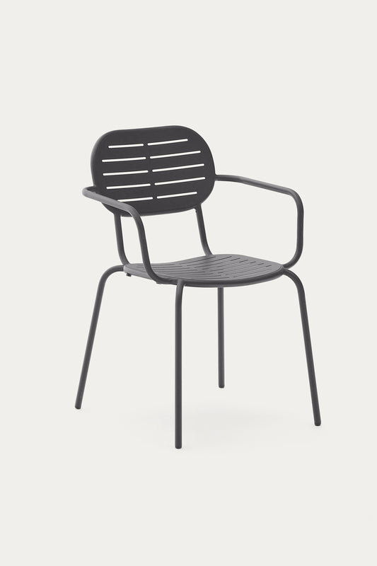 GAIA STACKABLE OUTDOOR CHAIR WITH ARMRESTS IN DARK GREY GALVANISED STEEL