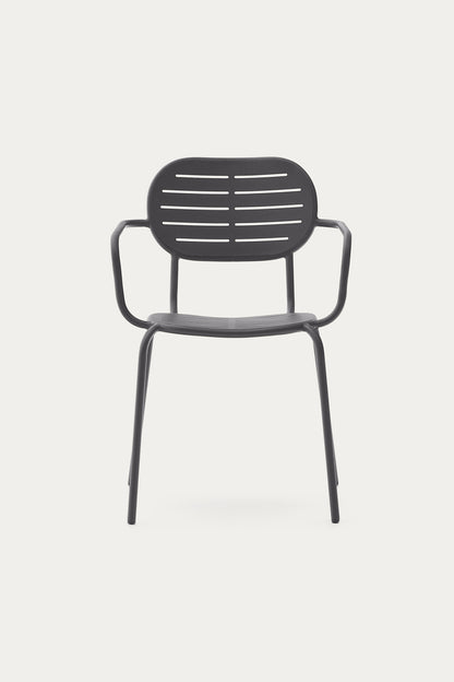 GAIA STACKABLE OUTDOOR CHAIR WITH ARMRESTS IN DARK GREY GALVANISED STEEL