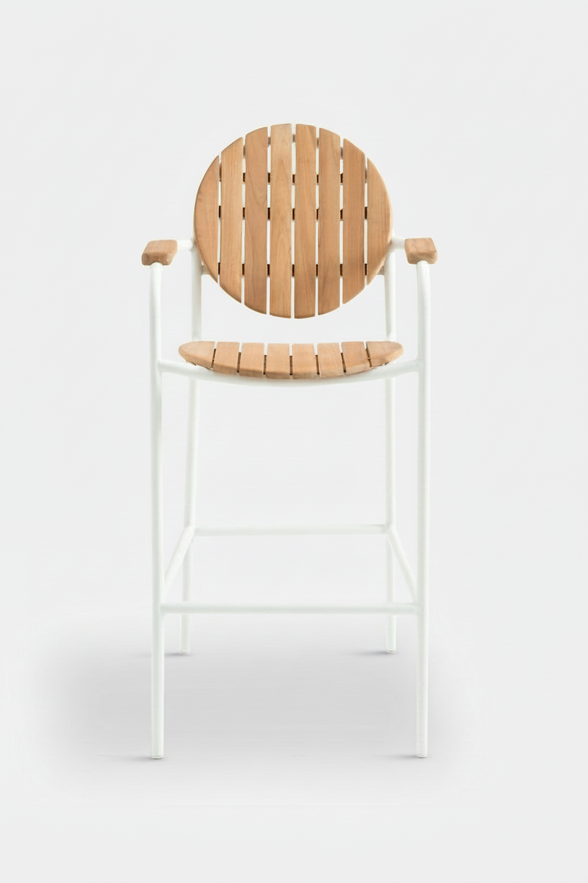 NYLA ALUMINUM AND TEAK STOOL