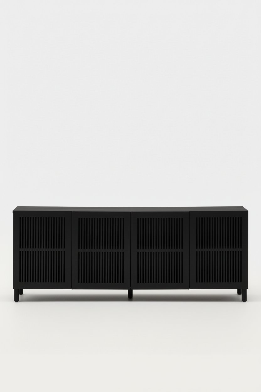 KIRA 4-DOOR SIDEBOARD IN BLACK SOLID OAK WOOD AND OAK VENEER
