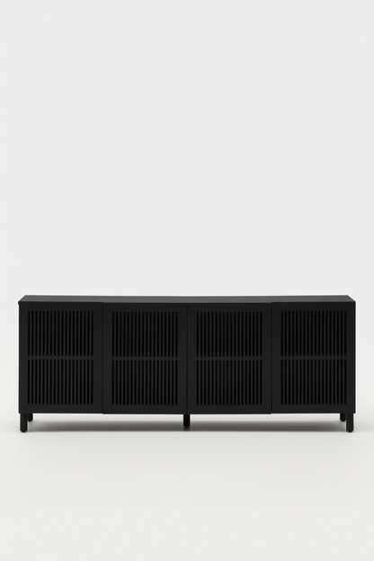 KIRA 4-DOOR SIDEBOARD IN BLACK SOLID OAK WOOD AND OAK VENEER