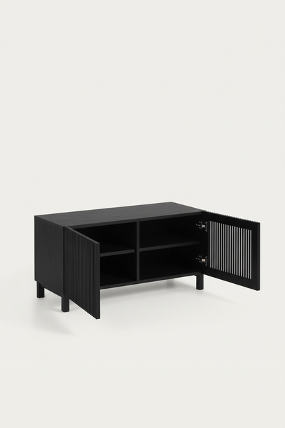 KIRA 2-DOOR SHOE RACK IN BLACK SOLID OAK WOOD AND OAK VENEER