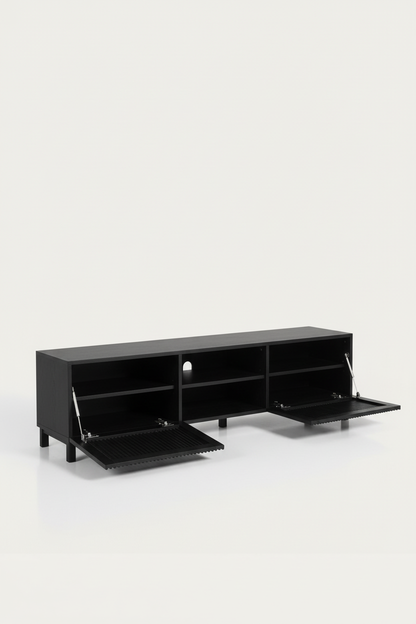 KIRA 2-DOOR TV STAND IN BLACK SOLID OAK WOOD AND OAK VENEER