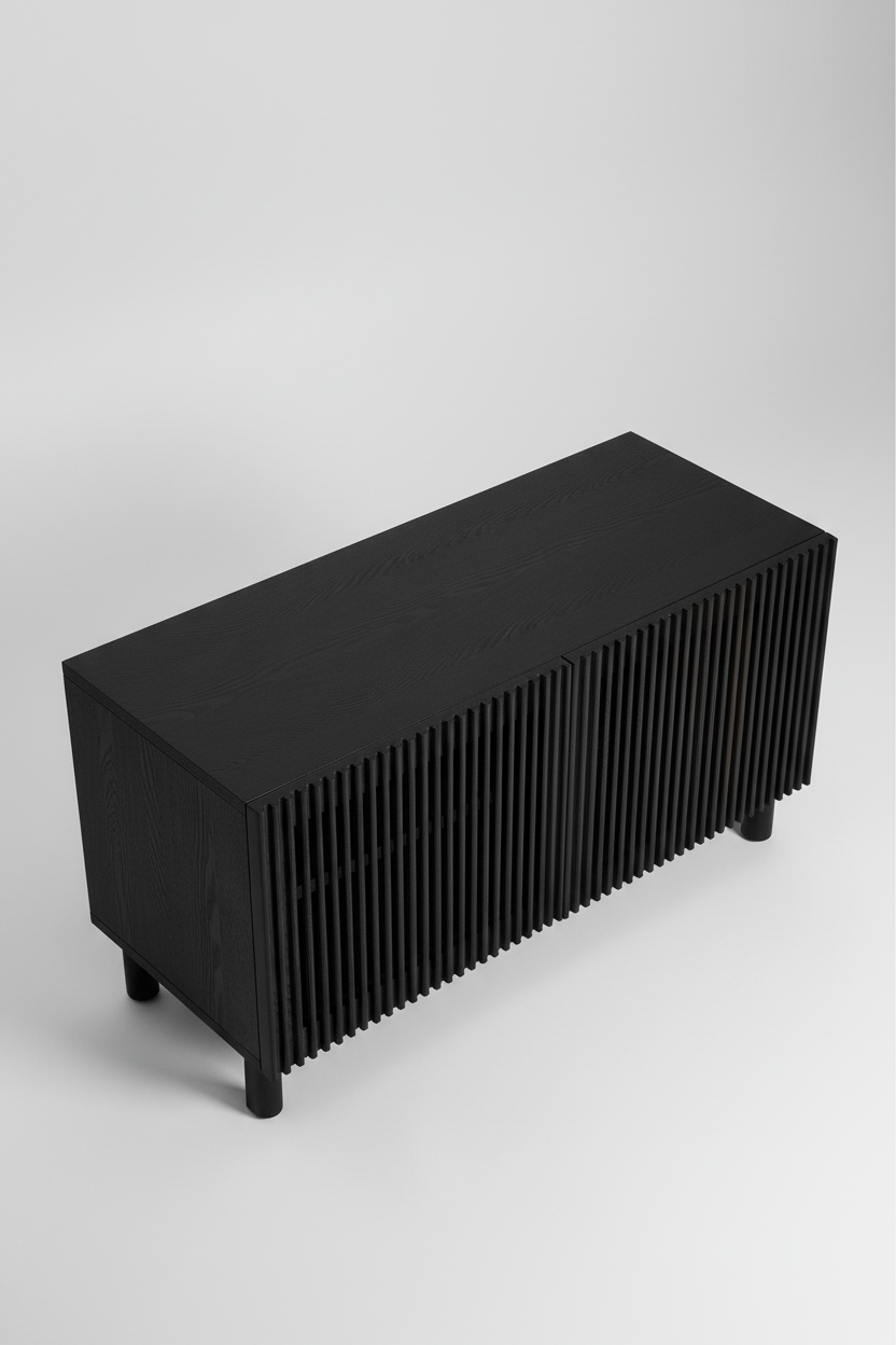 KIRA 2-DOOR SHOE RACK IN BLACK SOLID OAK WOOD AND OAK VENEER