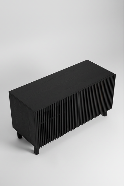 KIRA 2-DOOR SHOE RACK IN BLACK SOLID OAK WOOD AND OAK VENEER