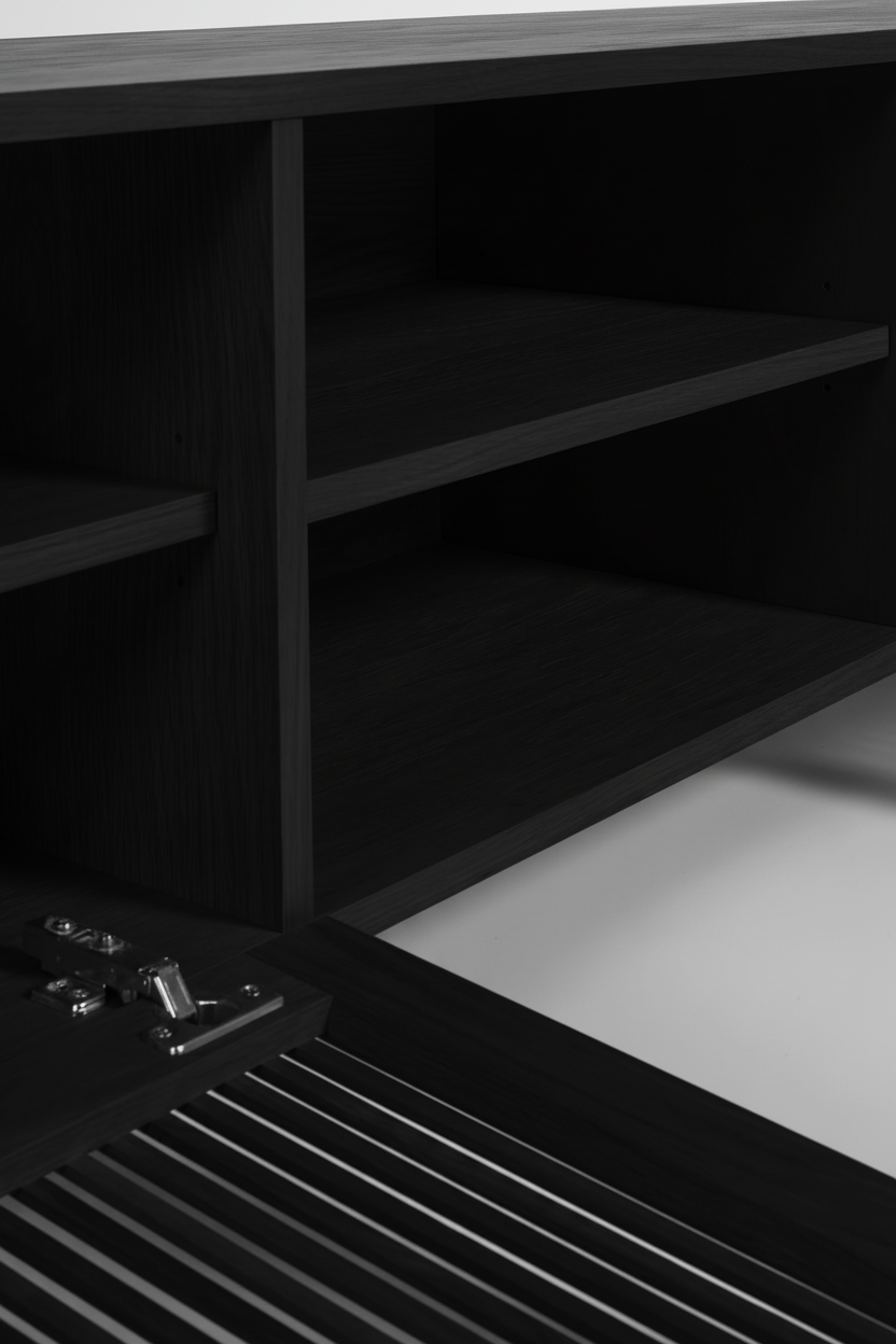 KIRA 2-DOOR TV STAND IN BLACK SOLID OAK WOOD AND OAK VENEER