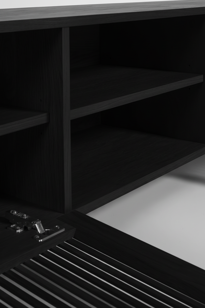 KIRA 2-DOOR TV STAND IN BLACK SOLID OAK WOOD AND OAK VENEER