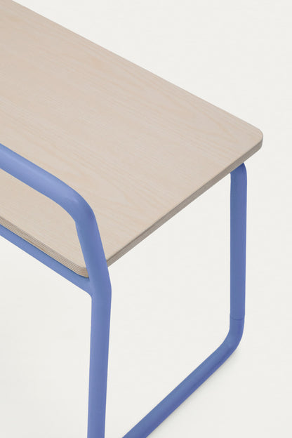 VERA ASH VENEER BENCH WITH A BLUE METAL STRUCTURE