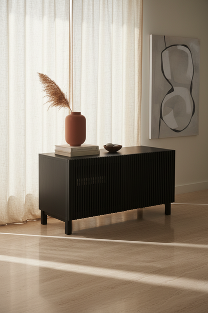 KIRA 2-DOOR SHOE RACK IN BLACK SOLID OAK WOOD AND OAK VENEER