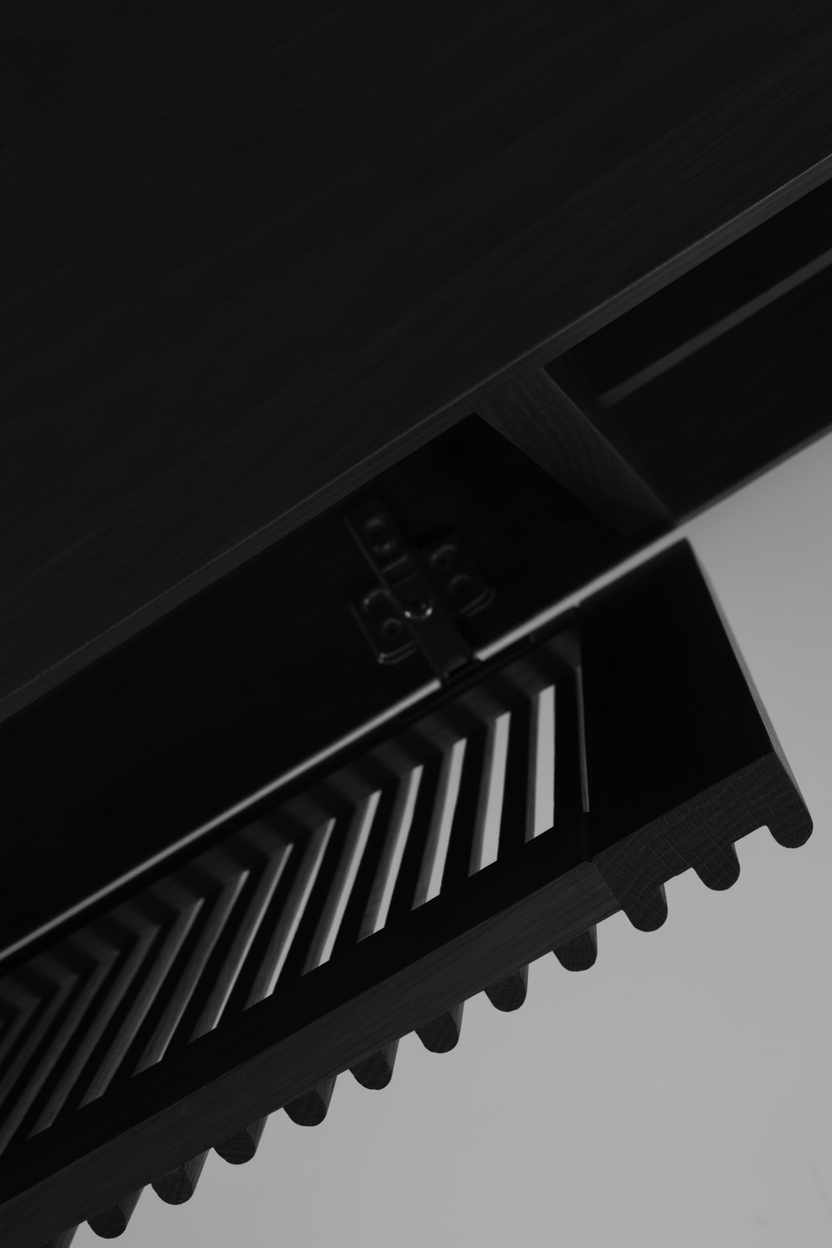 KIRA 2-DOOR TV STAND IN BLACK SOLID OAK WOOD AND OAK VENEER