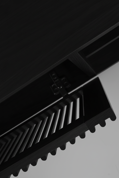 KIRA 2-DOOR TV STAND IN BLACK SOLID OAK WOOD AND OAK VENEER