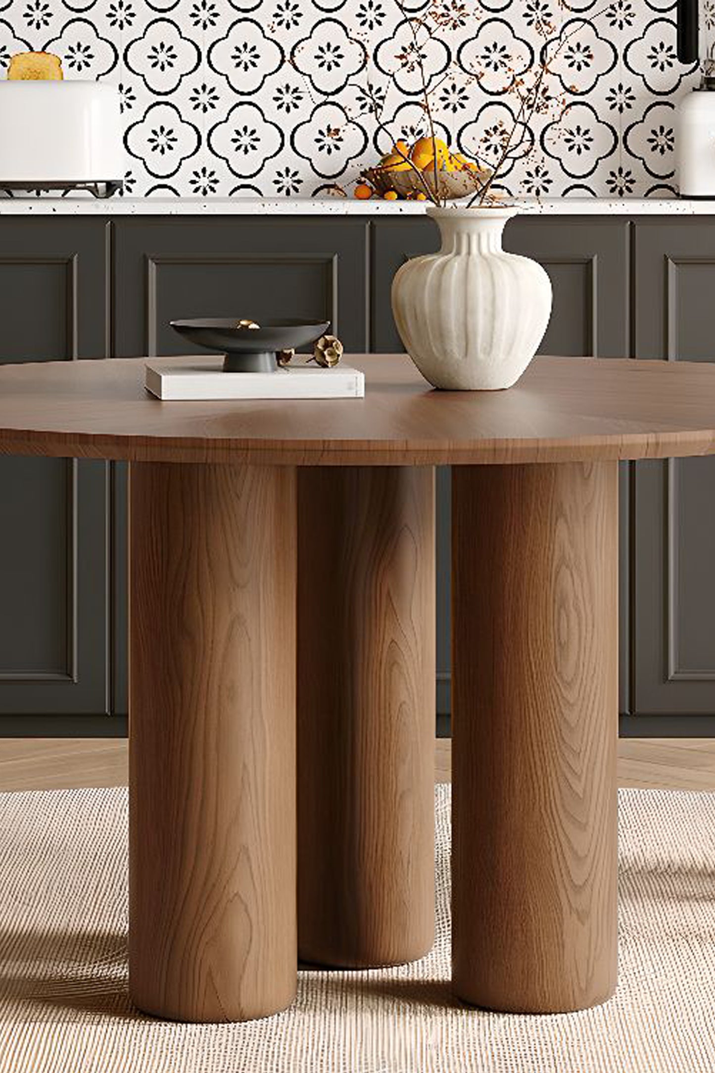 LANA BROWN OAK ROUND DINING TABLE