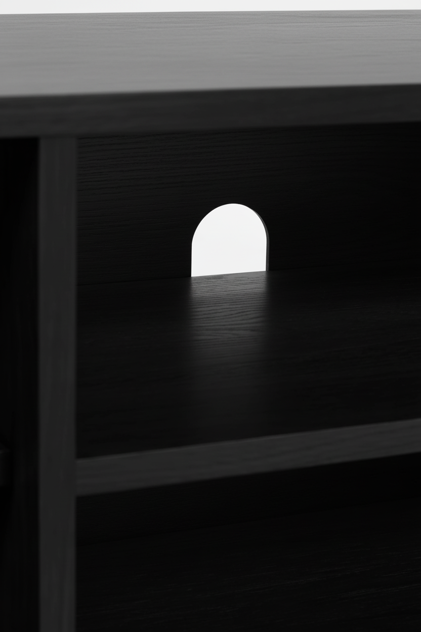 KIRA 2-DOOR TV STAND IN BLACK SOLID OAK WOOD AND OAK VENEER