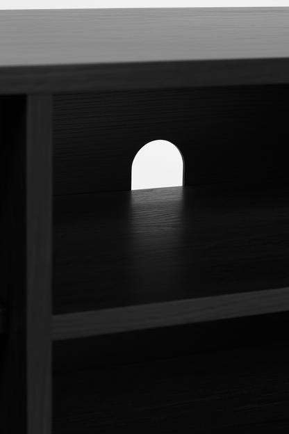 KIRA 2-DOOR TV STAND IN BLACK SOLID OAK WOOD AND OAK VENEER